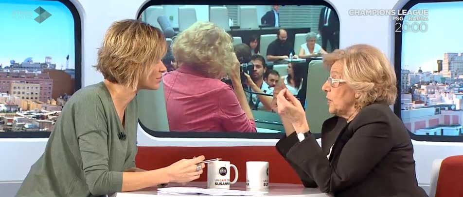 Manuela Carmena, durante su entrevista con Susanna Griso en Espejo Público. 