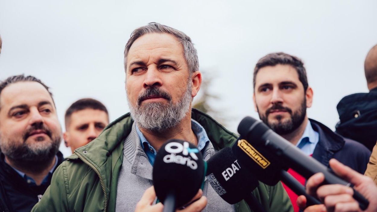 El líder de Vox, Santiago Abascal, durante un acto de precampaña en Aragón. EP.