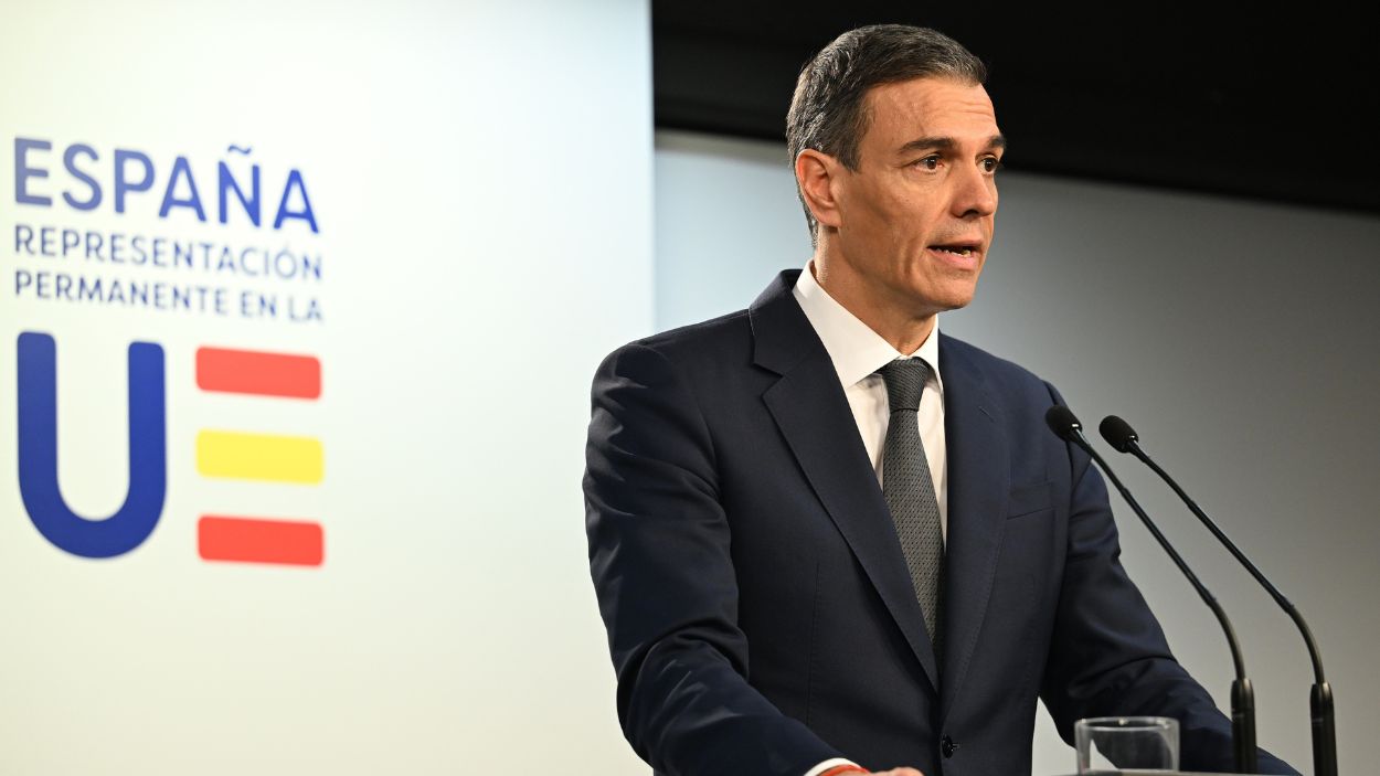 El presidente del Gobierno, Pedro Sánchez, en la rueda de prensa tras la reunión del Consejo Europeo. EP