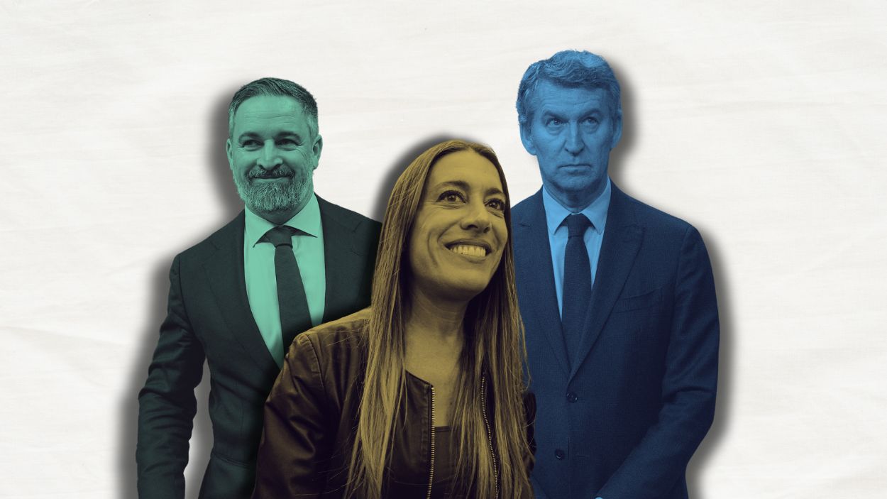 Fotomontaje de Santiago Abascal, Miriam Nogueras y Alberto Núñez Feijóo. Elaboración propia.