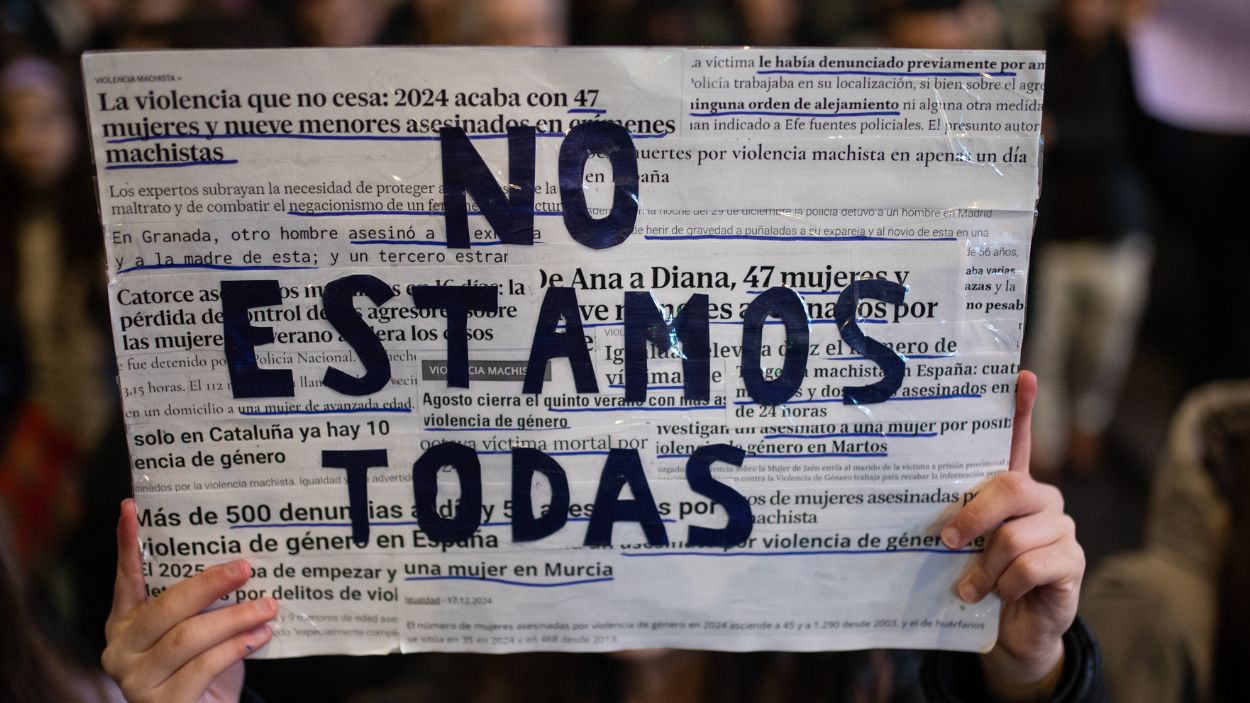 Pancarta durante la manifestación por el 8M en Madrid. EP.