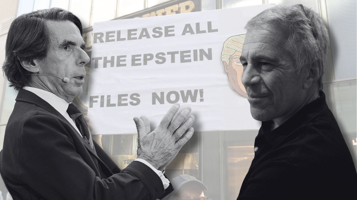 Fotomontaje del expresidente del Gobierno José María Aznar y el depredador Jeffrey Epstein. Elaboración propia.
