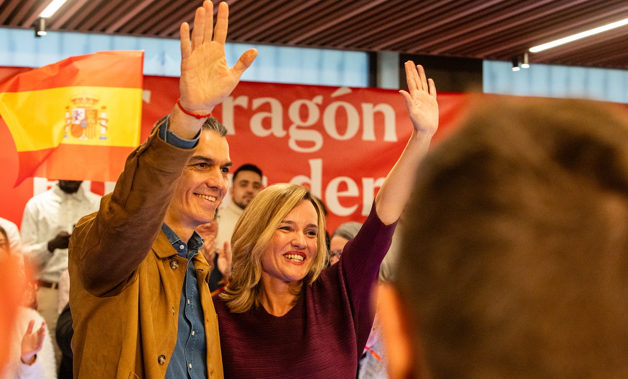 Pedro Sánchez y Pilar Alegría en Teruel. EP