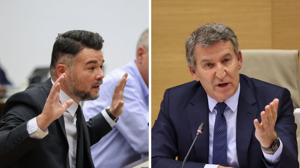 El portavoz de ERC en el Congreso, Gabriel Rufián, y el presidente del PP, Alberto Núñez Feijóo. Elaboración propia.