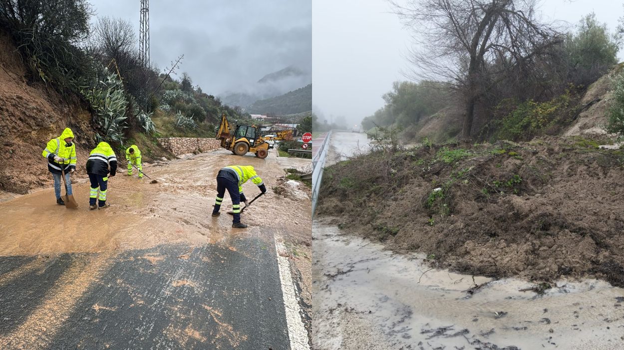 Los equipos de conservación de la Diputación de Jaén actúan sobre las carreteras afectadas por la borrasca Leonardo