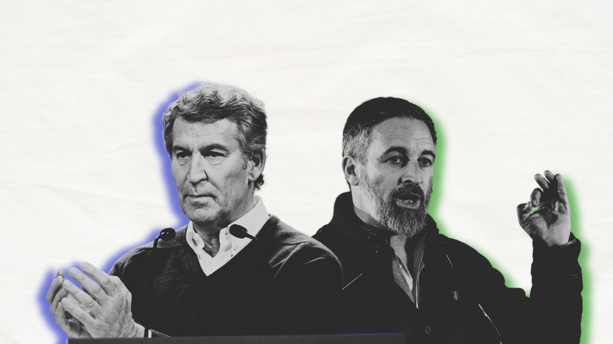 Fotomontaje de Alberto Núñez Feijóo, del PP, y Santiago Abascal, de Vox. Elaboración propia.