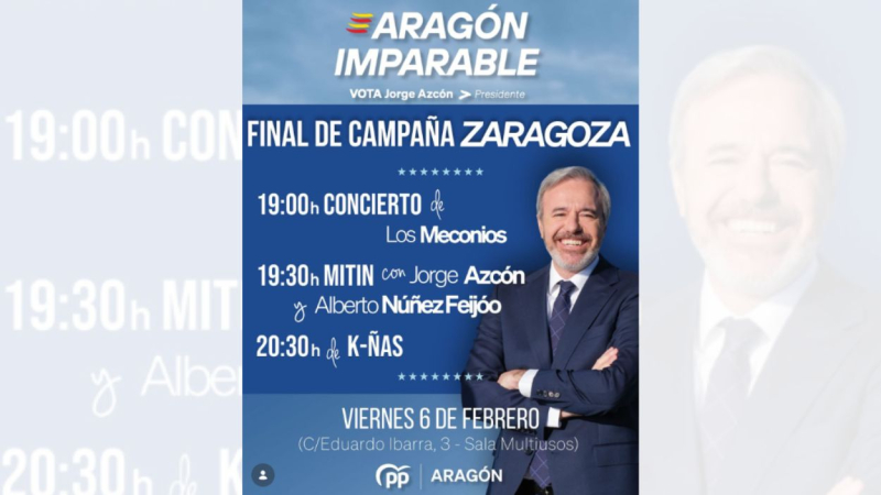 Programa del cierre de campaña de Azcón. PP Aragón