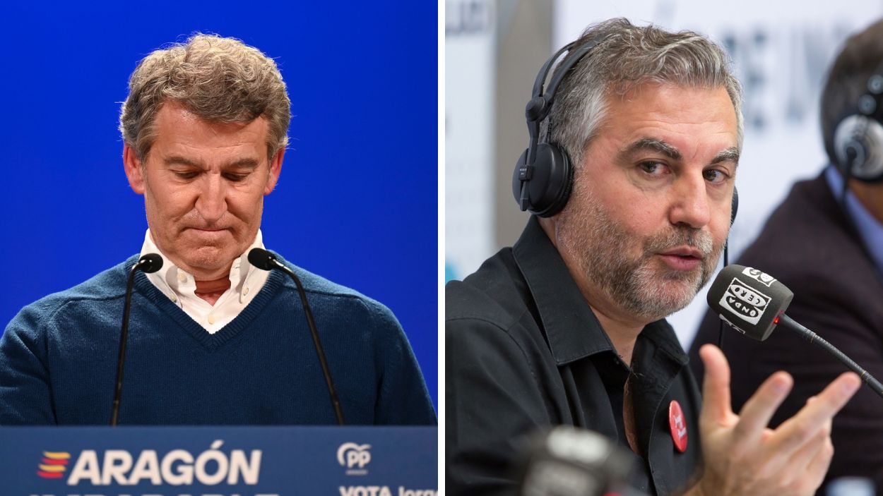 El presidente del PP, Alberto Núñez Feijóo y el periodista Carlos Alsina. EP.