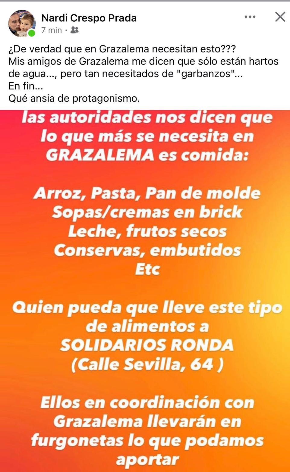Un concejal del PP se burla de las inundaciones de Grazalema.
