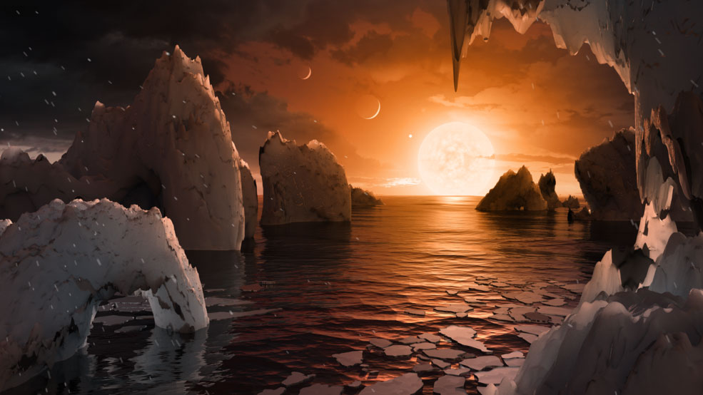 Posible aspecto de TRAPPIST-1f, uno de los planetas descubiertos en el sistema TRAPPIST-1