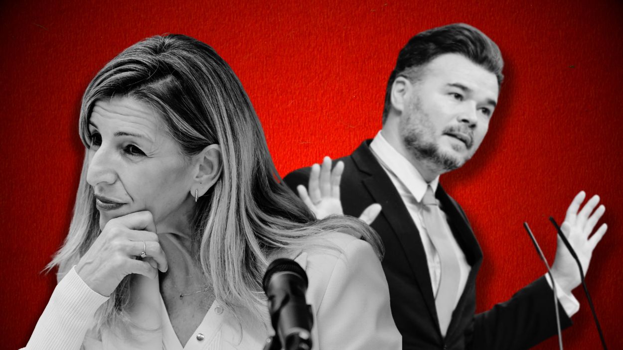 El lío de a la izquierda del PSOE: Sumar y Rufián confrontan sus proyectos para unir a la izquierda alternativa. Montaje propio