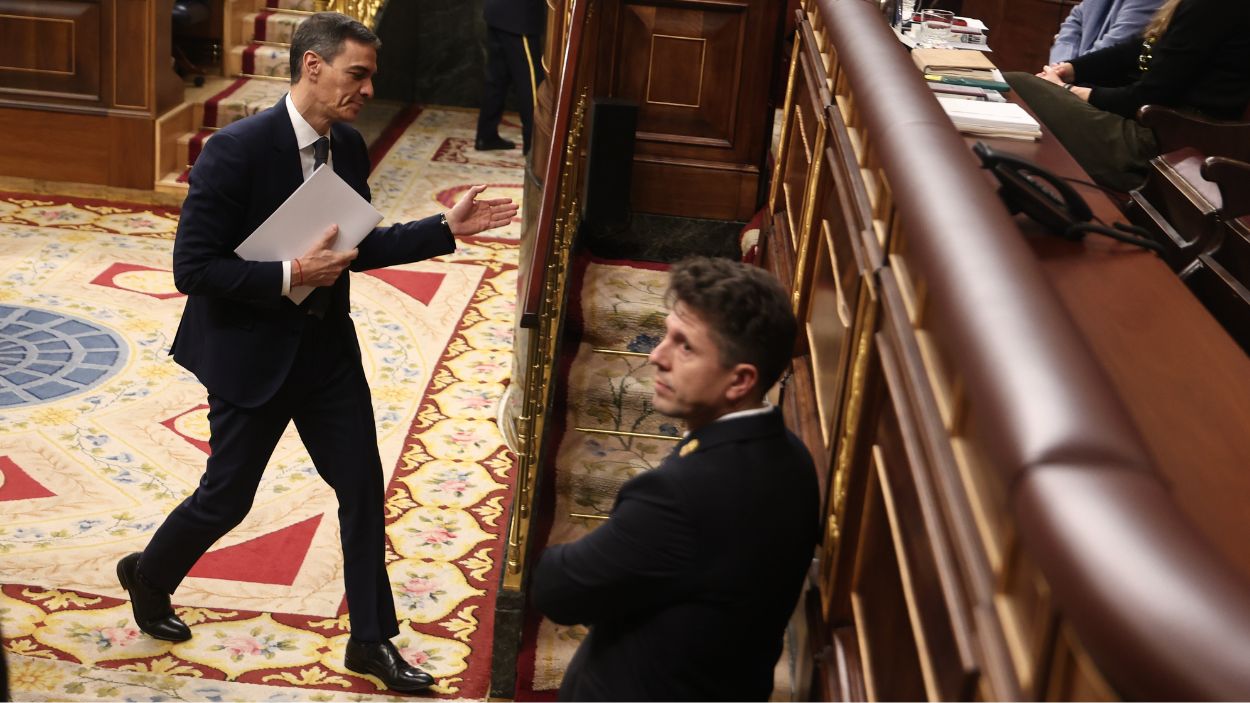El presidente del Gobierno, Pedro Sánchez, al inicio de su comparecencia para dar cuenta sobre el accidente de Adamuz. EP.