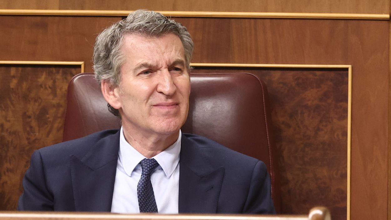 El presidente del Partido Popular, Alberto Núñez Feijóo, en una sesión de control al Gobierno. EP.