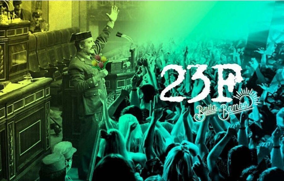 Cartel de una discoteca en Granada anunciando su fiesta el 23F con Tejero en el Congreso