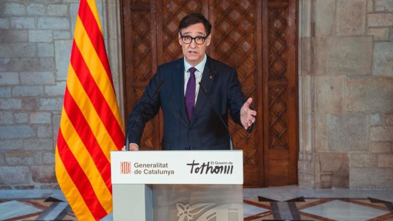 El presidente de la Generalitat de Cataluña, Salvador Illa, en una declaración institucional en el Palau de la Generalitat (Barcelona), a 16 de febrero de 2026. GOVERN