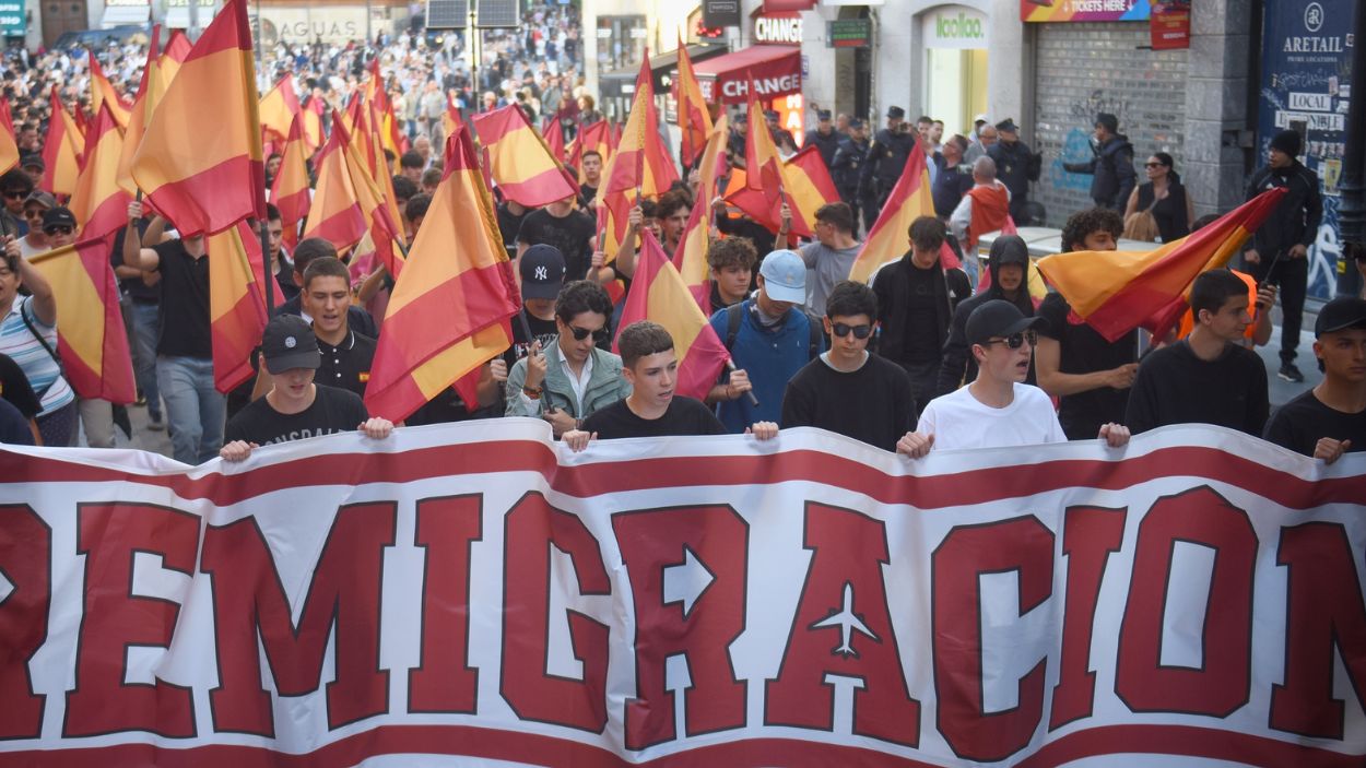 Manifestación con el lema "Remigración. Por unos barrios seguros". EP.