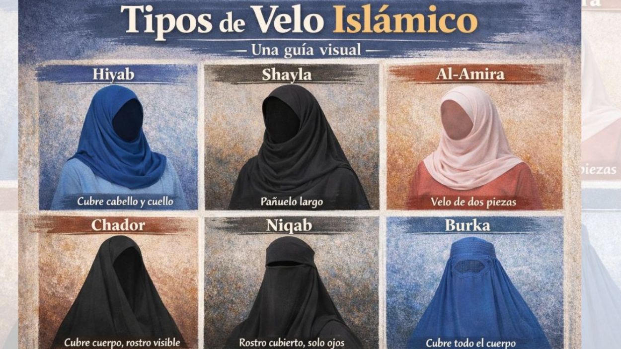 Tipos de velo islámico: una guía visual. Elaboración propia/IA.