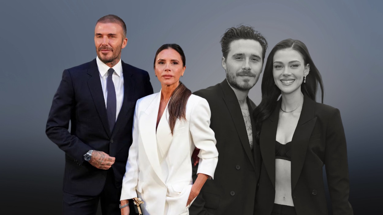 David y Victoria Beckham (izq.) - Brooklyn Beckham y Nicola Peltz (der.)