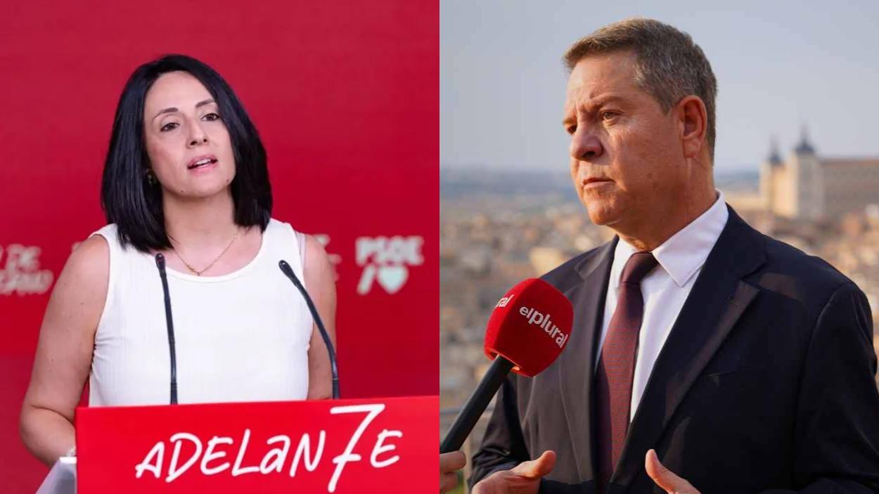 La secretaria de Organización del PSOE, Rebeca Torró, y el presidente de Castilla-La Mancha, Emiliano García-Page. EP.