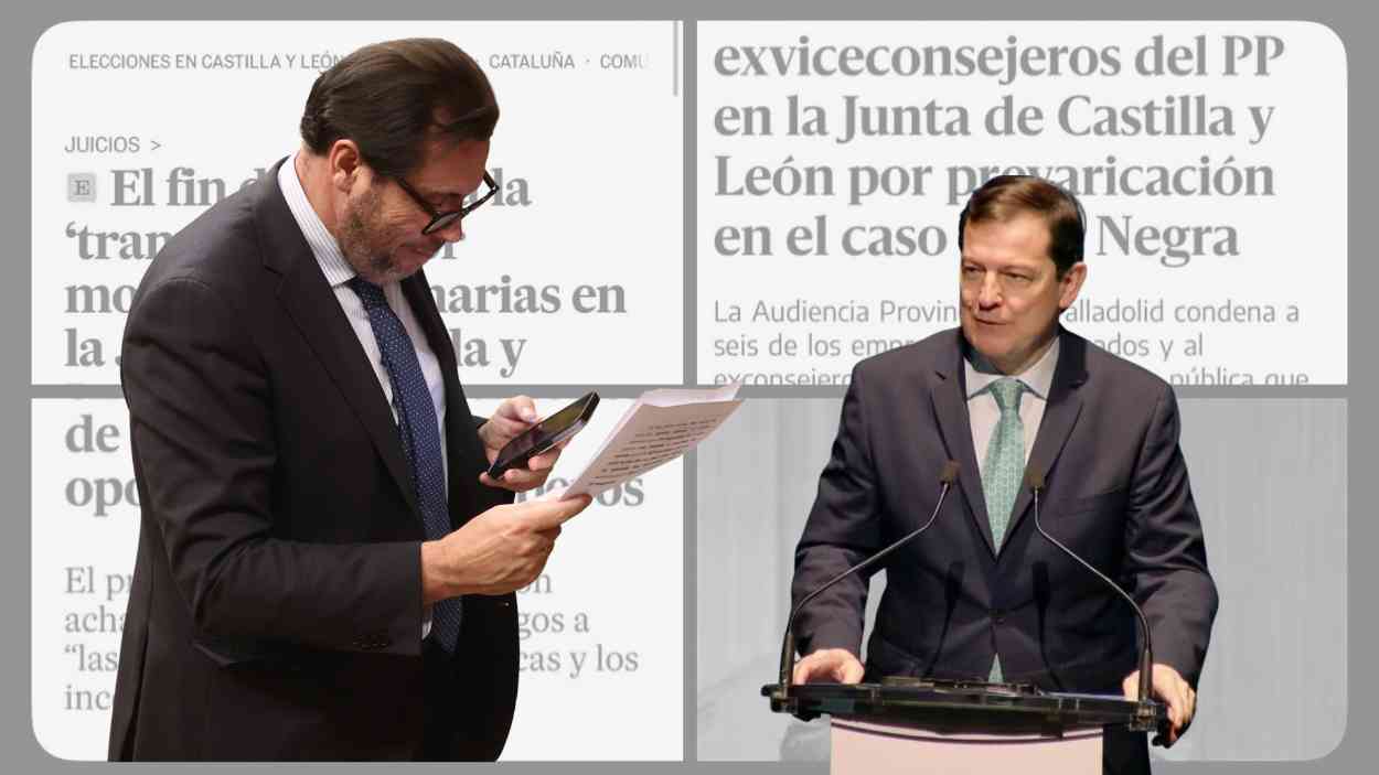 El ministro de Transportes, Óscar Puente, ha adjuntado los titulares de casos que afectan a los del PP del presidente de la Junta de Castilla y León, Alfonso Fernández Mañueco.