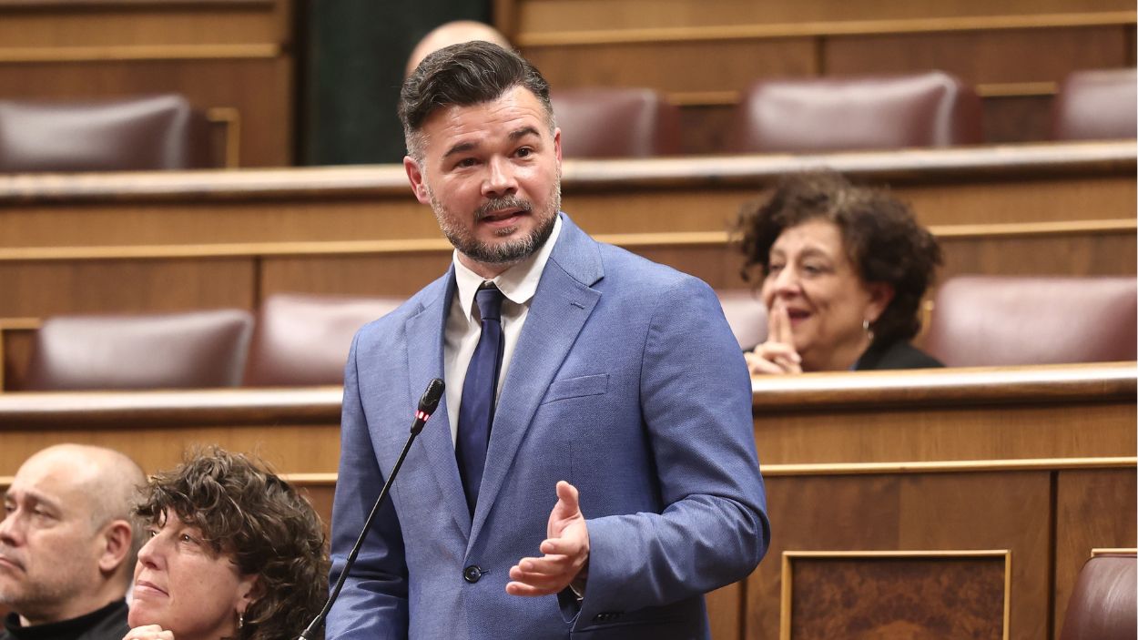 El portavoz de ERC en el Congreso de los Diputados, Gabriel Rufián, durante un Pleno. EP.