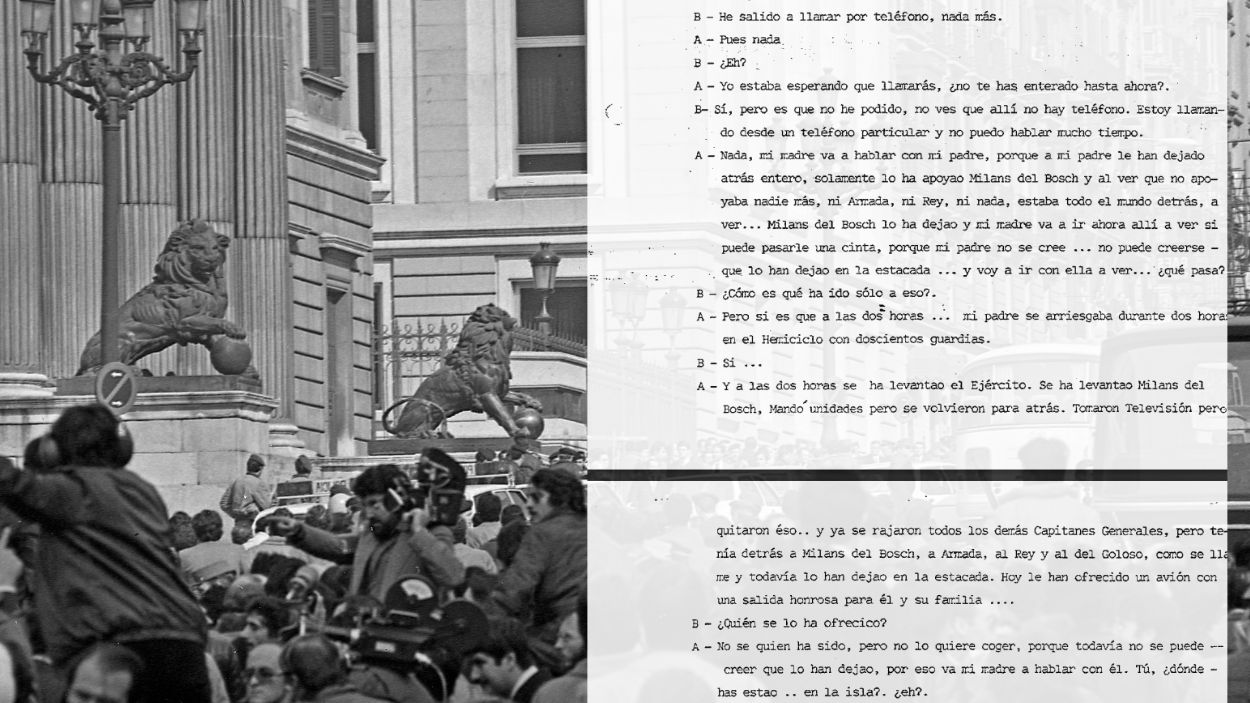 Fotomontaje de las grabaciones de llamadas del entorno de Tejero en el 23F | Fuente: Documentación desclasificada por el Gobierno | Imagen: Elaboración propia.