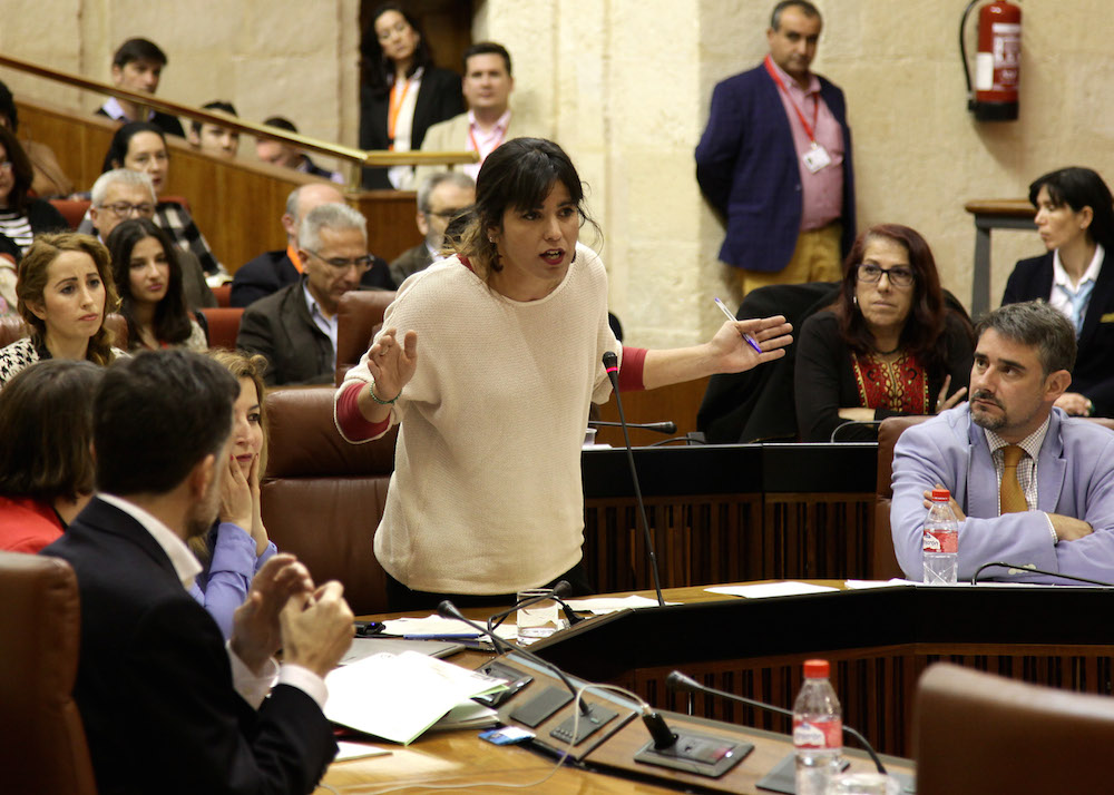 Teresa Rodríguez, portavoz del Grupo Podemos, durante su intervención en la sesión de control.