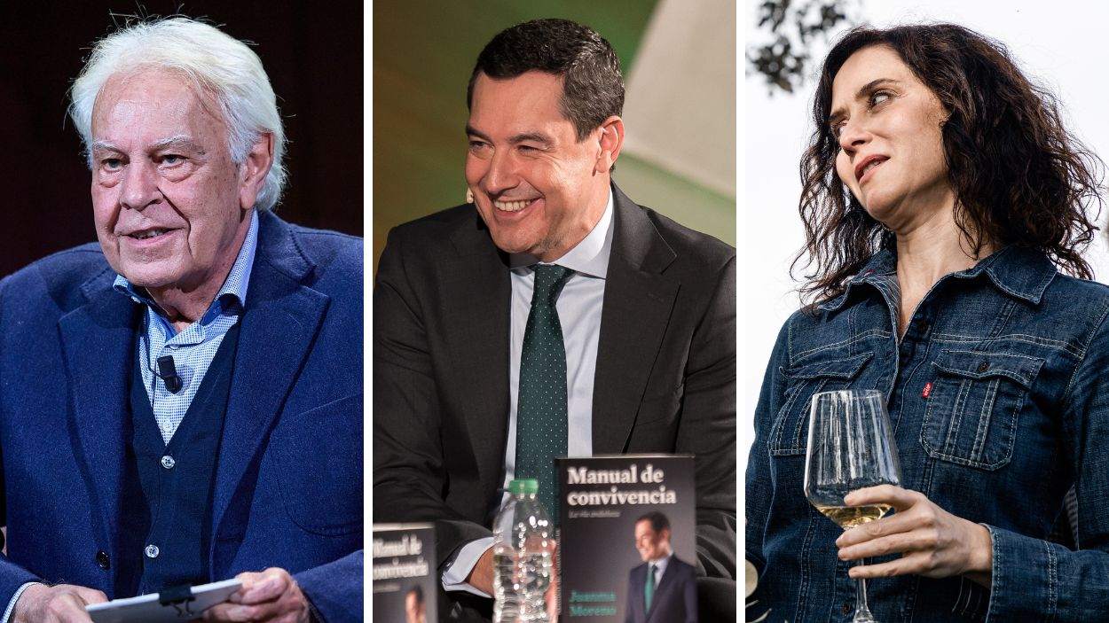 Felipe González, Juanma Moreno e Isabel Díaz Ayuso. EP.