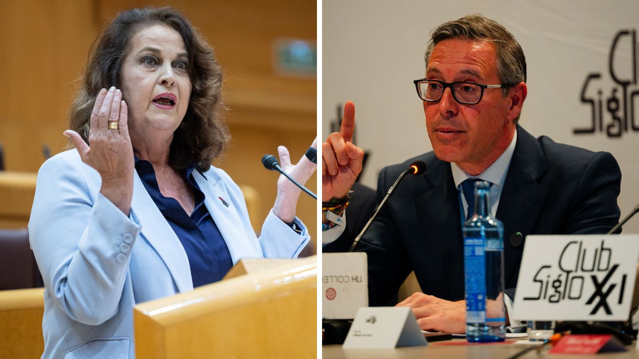 La senadora de Más Madrid Carla Antonelli  y el secretario general del PP de Madrid, Alfonso Serrano. EP.