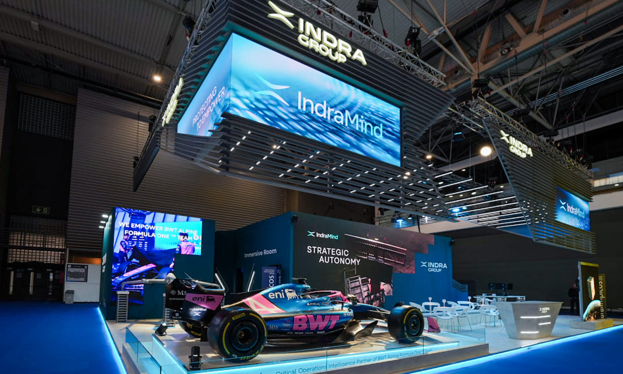Stand de Indra Group en el Mobile World Congress (MWC) de Barcelona. INDRA GROUP