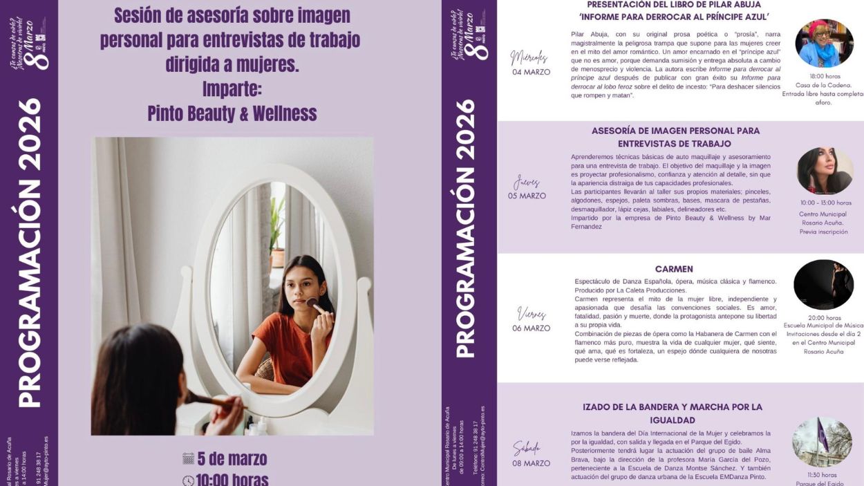 Programación de actividades con motivo del 8 M del Ayuntamiento de Pinto