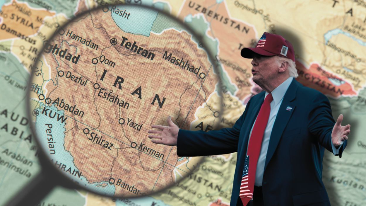 Fotomontaje de Donald Trump y el mapa de Irán. Elaboración propia.