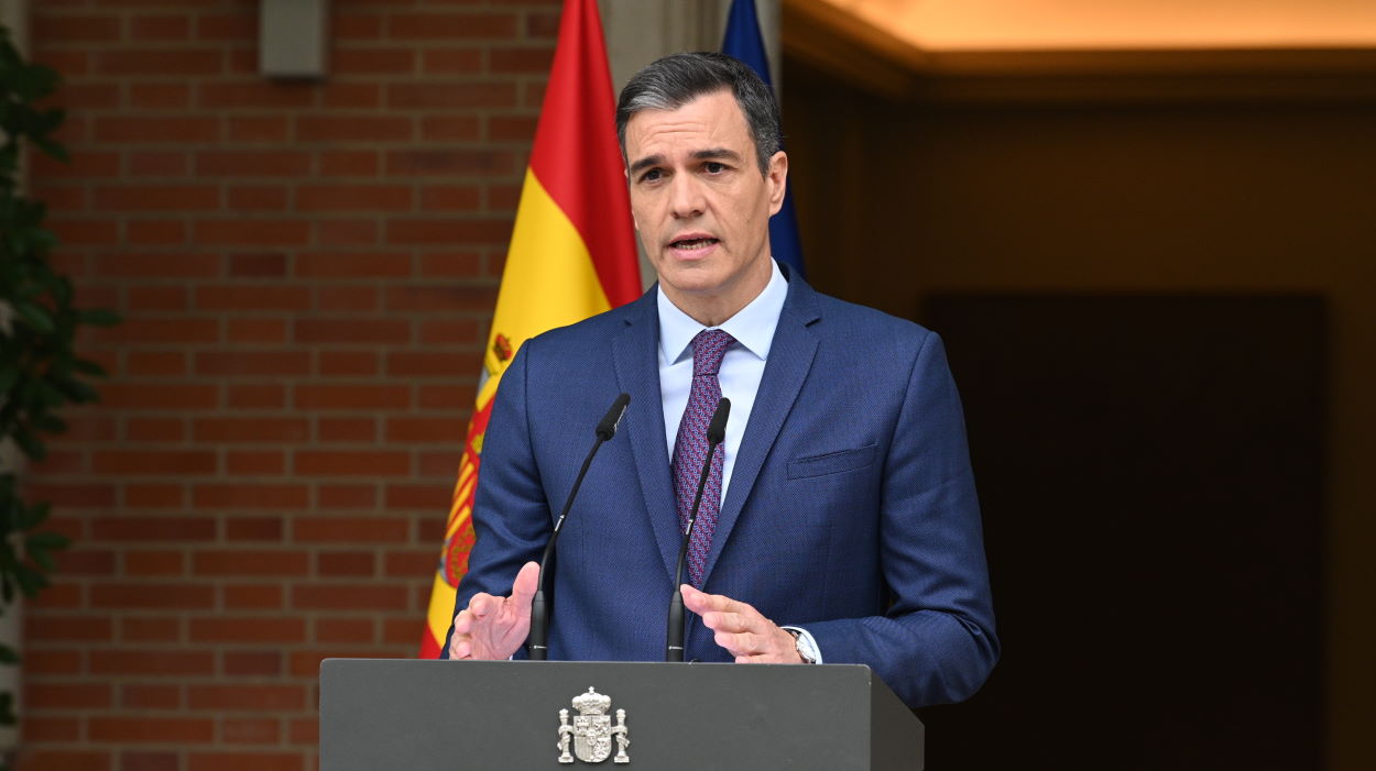 El presidente del Gobierno, Pedro Sánchez, en una declaración institucional anterior. EP.