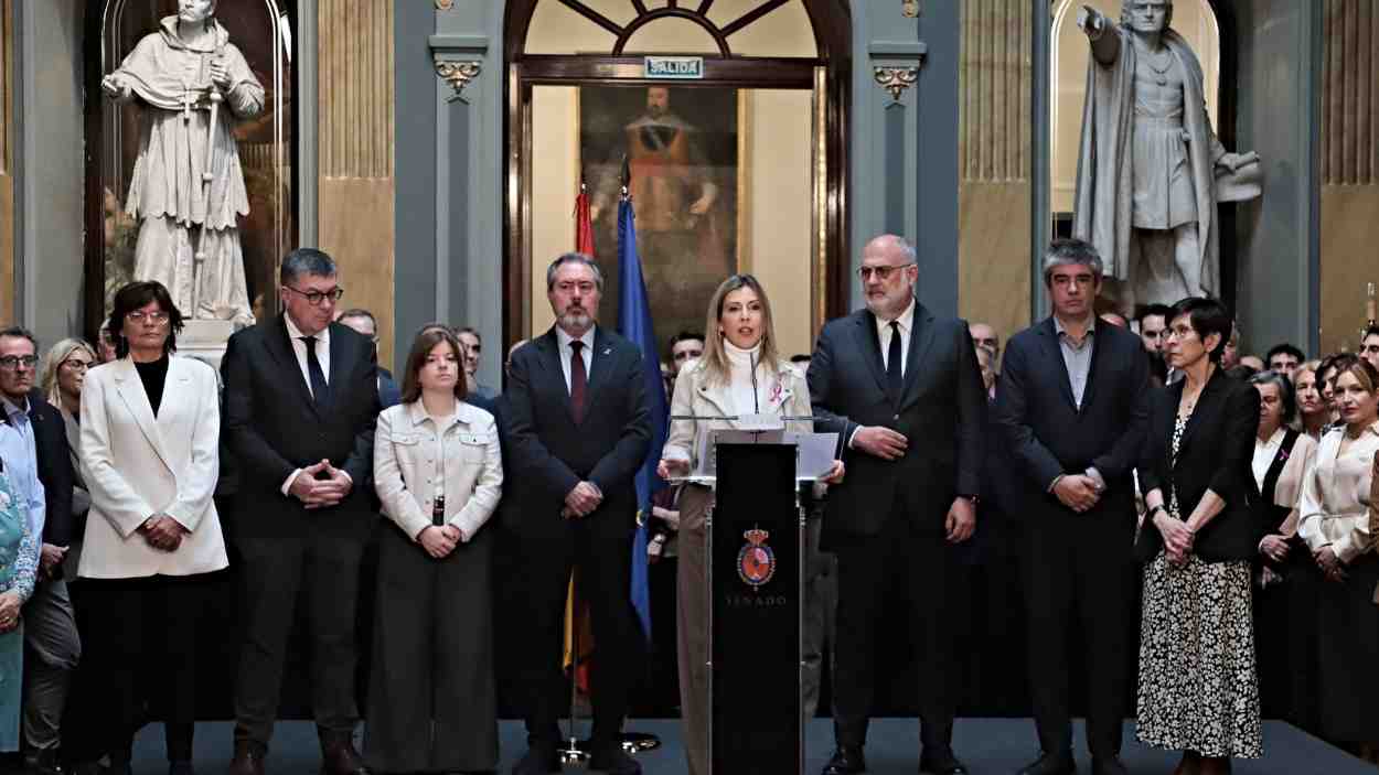 Rocío Briones lee la declaración en el Senado. PSOE