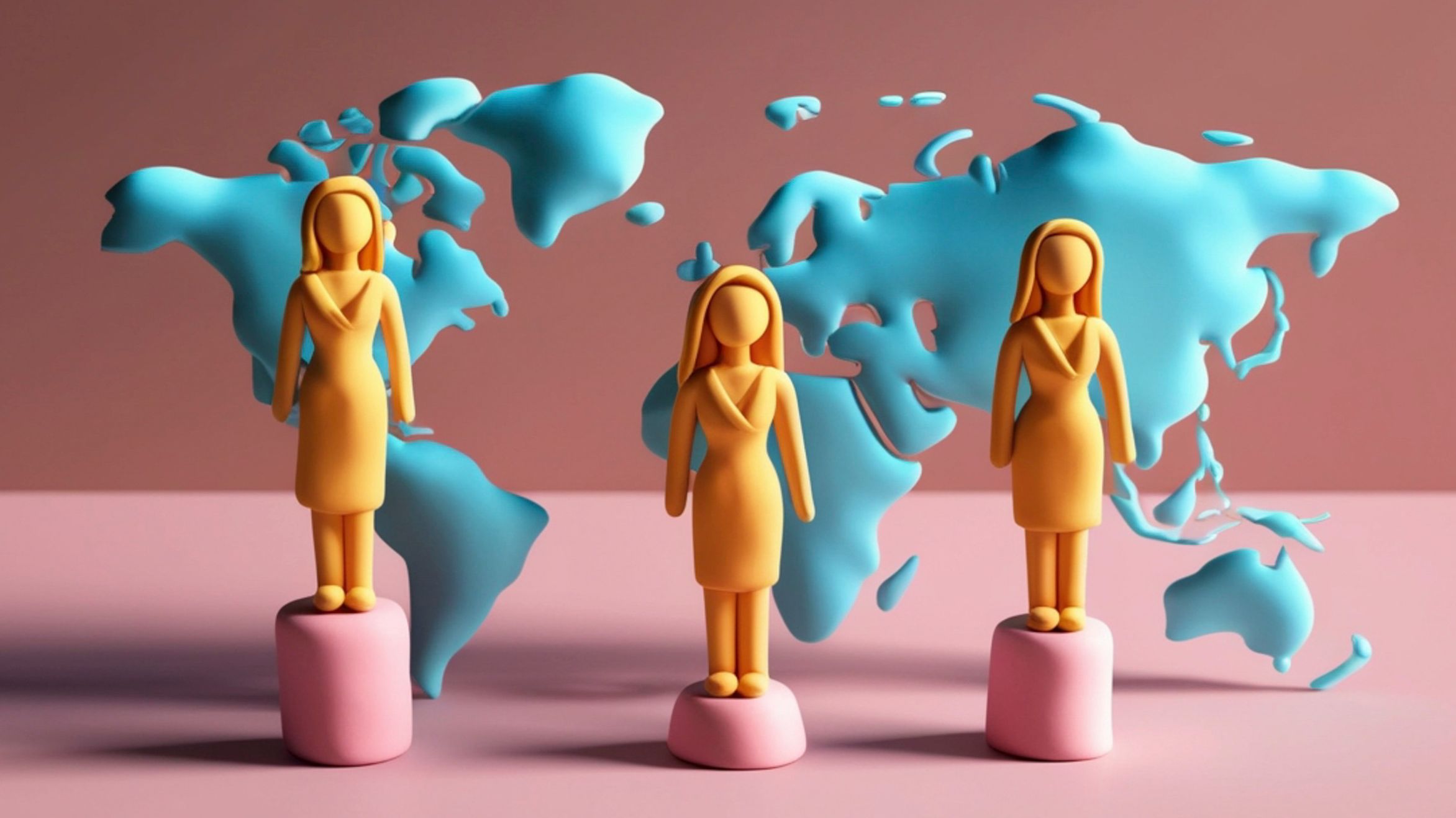 Ilustración de mujeres líderes en el ámbito laboral en el mundo. Canva.