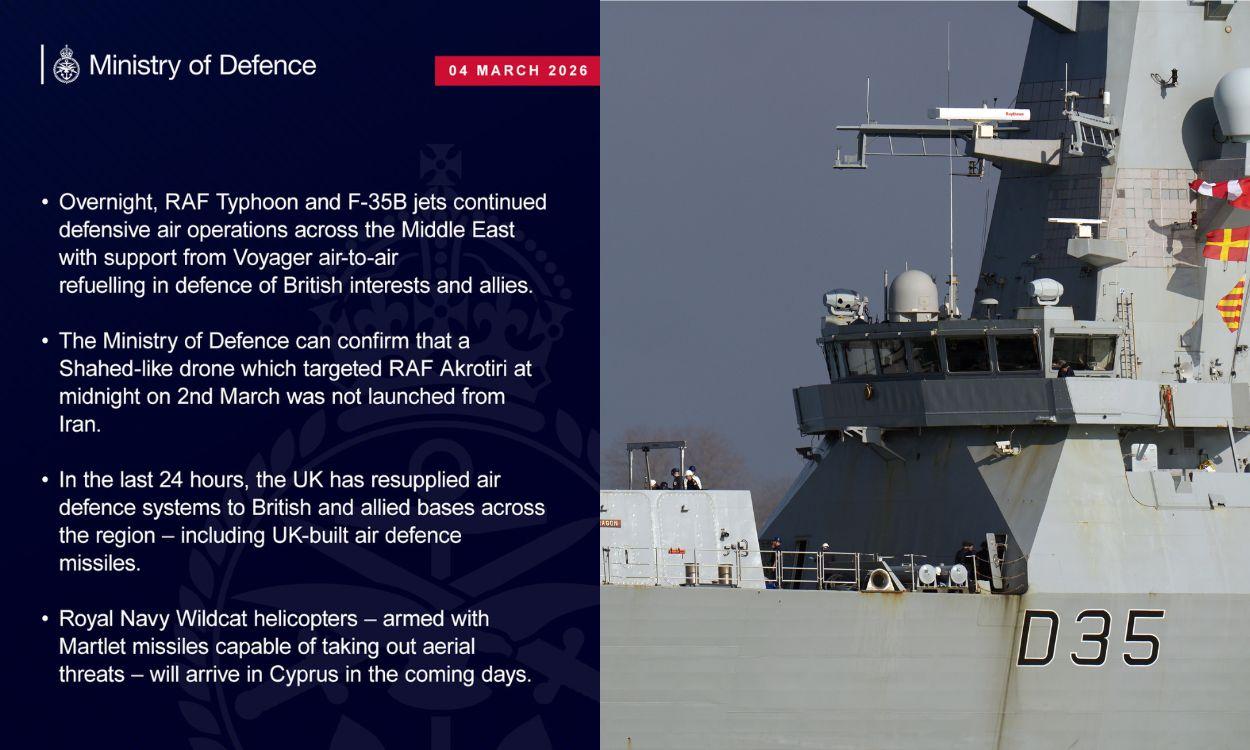 Reino Unido confirma que el dron que atacó su base militar en Chipre no fue lanzado por Irán