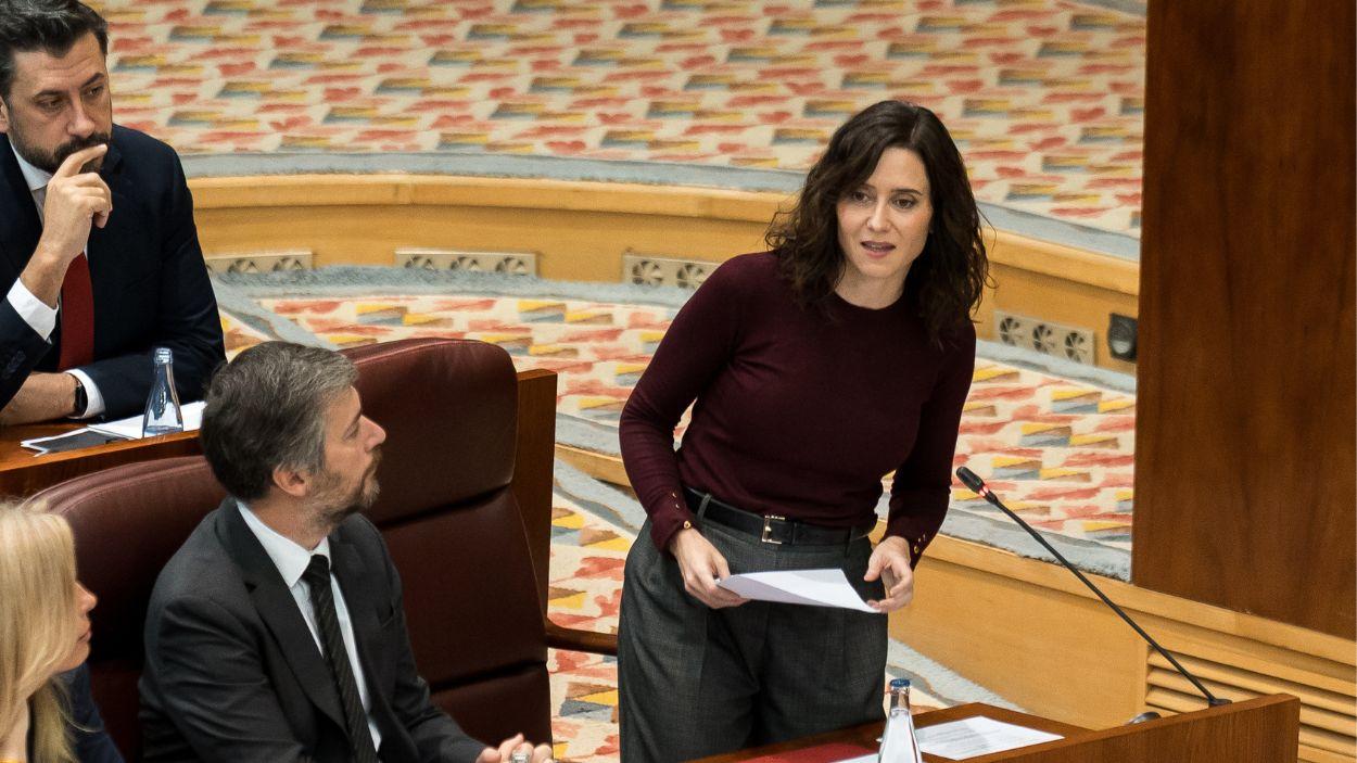 La presidenta de la Comunidad de Madrid, Isabel Díaz Ayuso, en la Asamblea de Madrid. EP