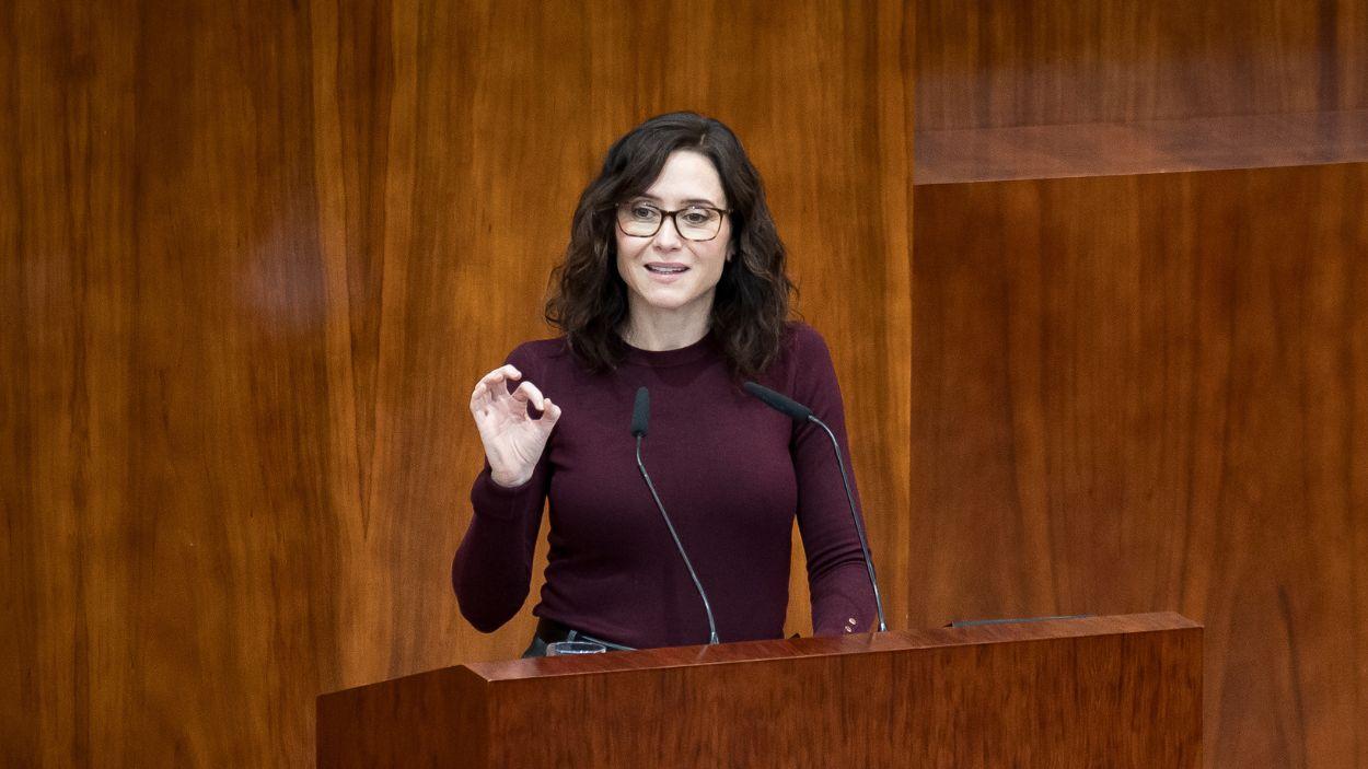 La presidenta de la Comunidad de Madrid, Isabel Díaz Ayuso, en la Asamblea de Madrid. EP