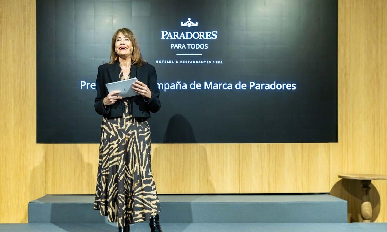  La presidenta de Paradores, Raquel Sánchez, en la presentación de su nueva estrategia de marca bajo el lema 'Paradores, para todos. Para todas'. PARADORES