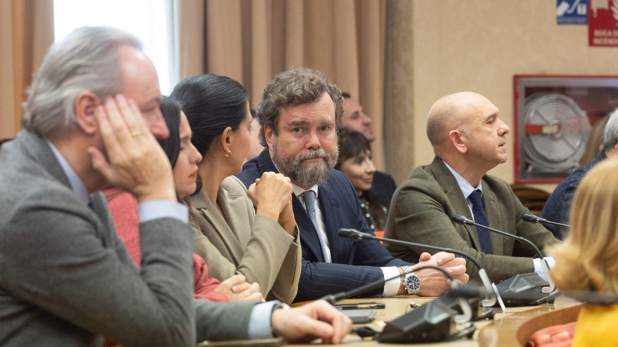 Iván Espinosa de los Monteros y Rocío Monasterio en un acto del PP por el 8M en el Congreso de los Diputados. EP.