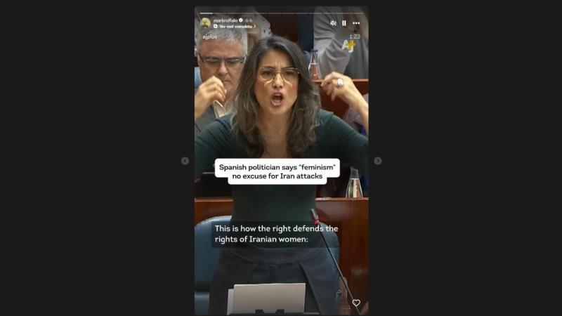 Storie de Instagram del actor Mark Ruffalo con la intervención de la portavoz de Más Madrid en la Asamblea de Madrid.