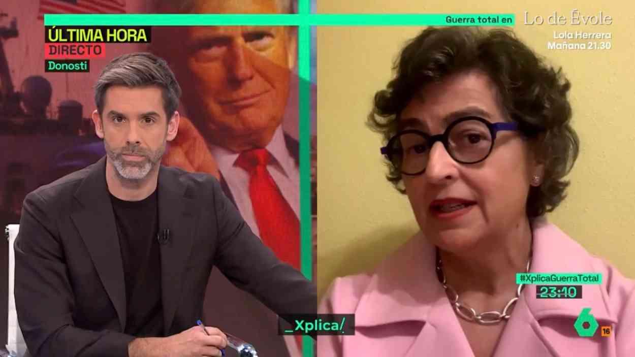 La exministra de Asuntos Exteriores, Unión Europea y Cooperación, Arancha González-Laya, durante su intervención en 'laSexta Xplica'. LaSexta