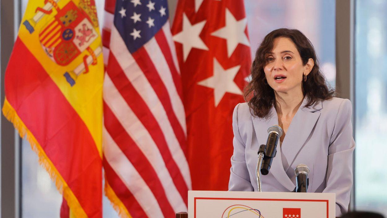 La presidenta de la Comunidad de Madrid, hoy en Nueva York, en el acto organizado con la Cámara de Comercio España EE.UU. Fuente: Comunidad de Madrid.