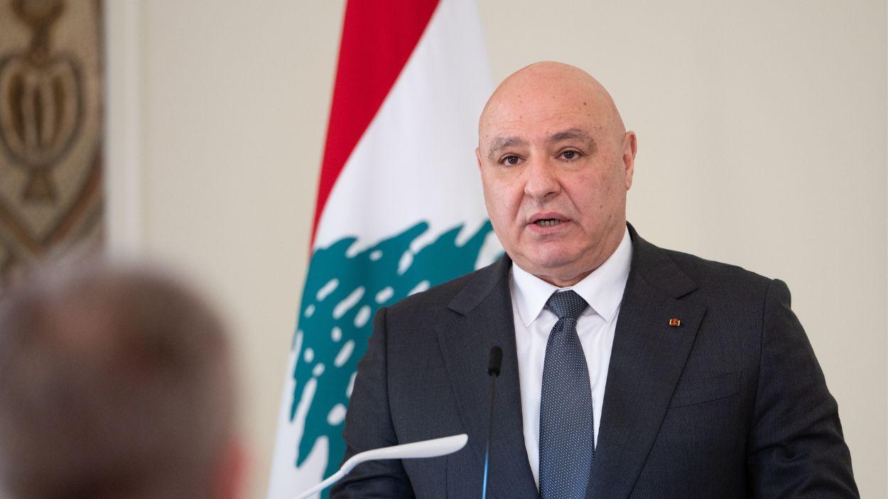 Joseph Aoun, presidente del Líbano, durante una rueda de prensa. EP.
