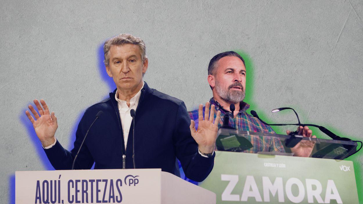 Fotomontaje de Alberto Núñez Feijóo (PP) y Santiago Abascal (Vox). Elaboración de M. A.