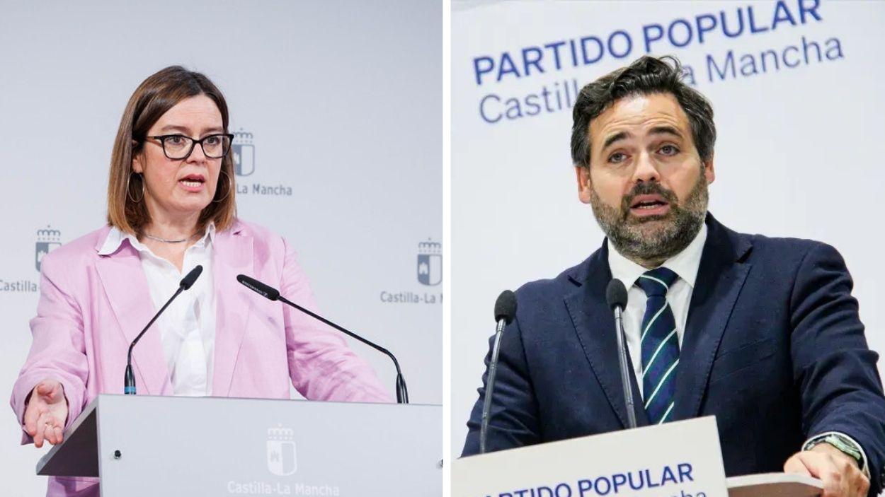 Esther Padilla, portavoz del Gobierno de Castilla La Mancha, y el líder del PP regional, Paco Núñez. JCCM / EP.
