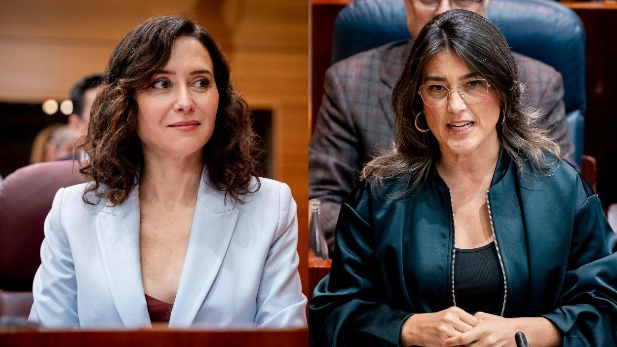 La presidenta de la Comunidad de Madrid, Isabel Díaz Ayuso, y la portavoz de Más Madrid en la Asamblea, Manuela Bergerot. EP