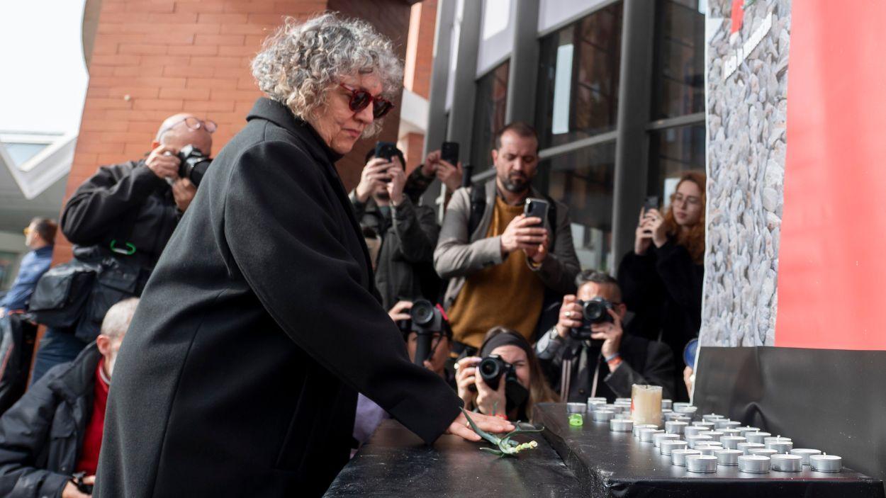 La presidenta de la Asociación 11M Afectados del Terrorismo, Marisol Pérez Urbano, durante el acto homenaje a las víctimas de los atentados del 11M