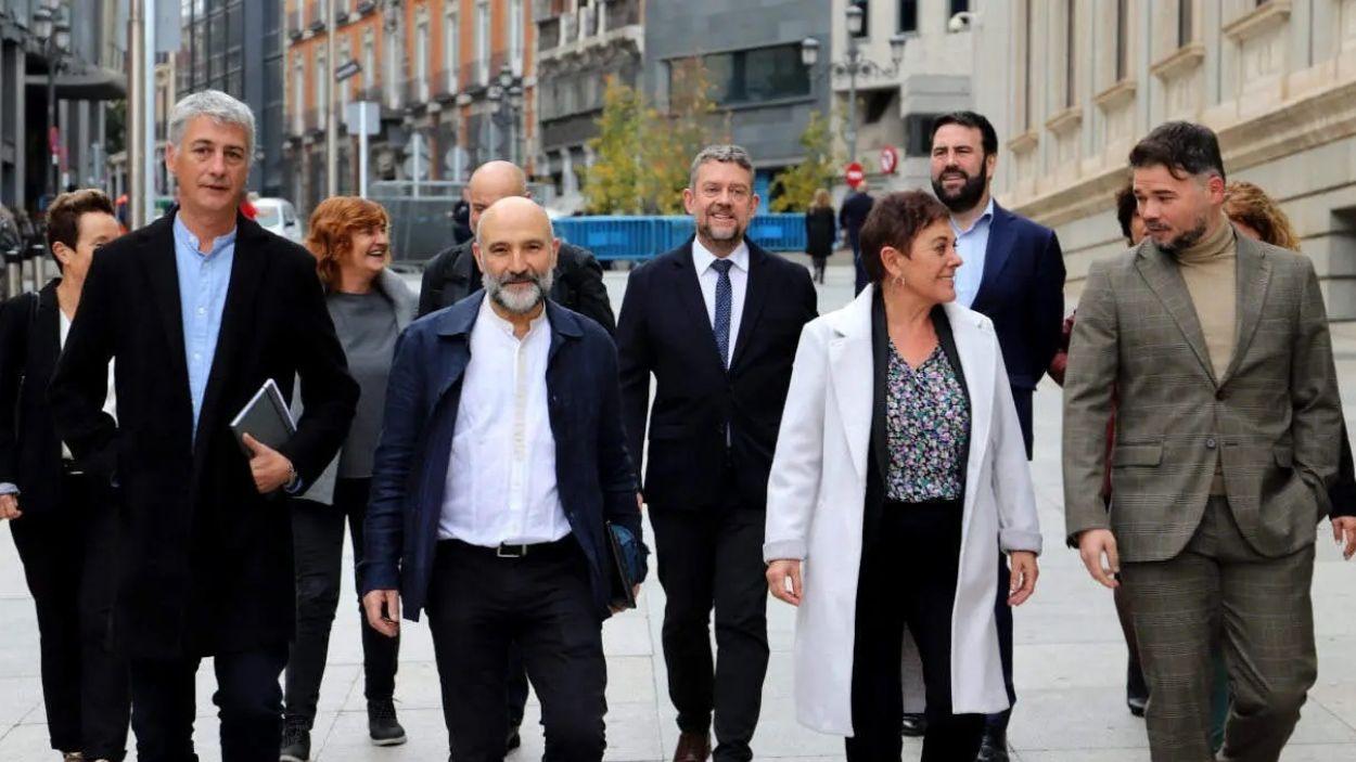 Parlamentarios de ERC, EH Bildu y BNG a su llegada al Congreso de los Diputados. EP.