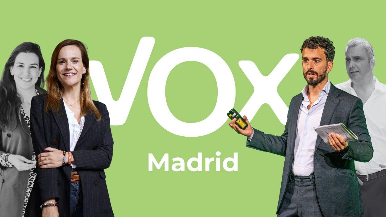 Montaje de Isabel Pérez Moñino y Carlos Hernández Quero, sustitutos de Rocío Monasterio y Javier Ortega Smith en Vox Madrid. Elaboración propia.